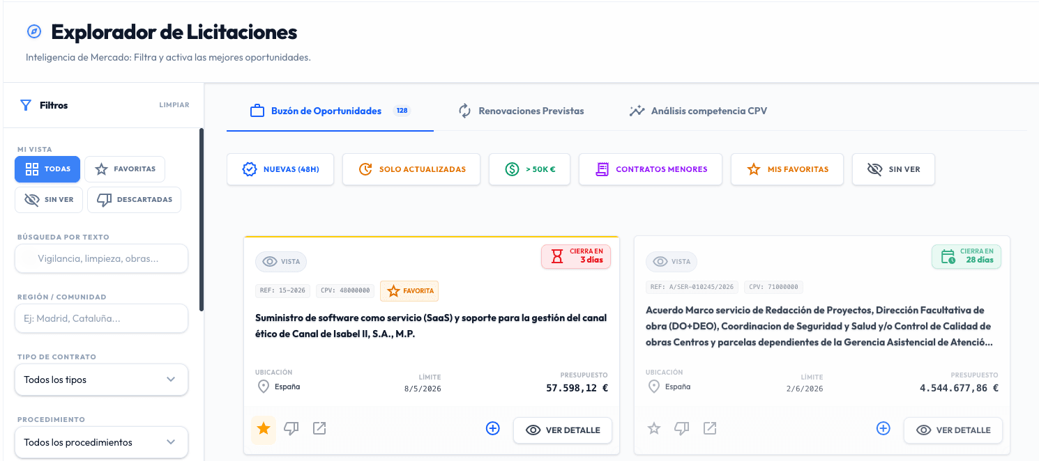 Panel de LicitaBot — Explorador de licitaciones con filtros inteligentes